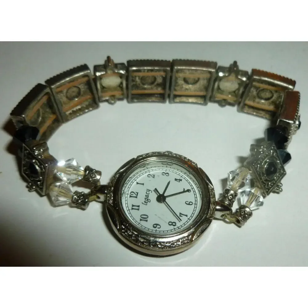 Legacy Stainless‎ Steel Watch Jeweled Blue Rhinestone Band Quartz